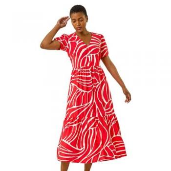 Robe Roman Rouge à Imprimé Linéaire