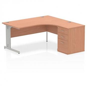 Impulse Bench 1600mm Right Crescent Office Desk Beech Top White Cable Managed Leg