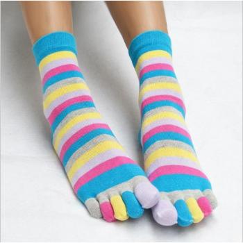 Women’s Soft Cotton Five-Finger Socks, Colorful Striped Design (Size 35-39)