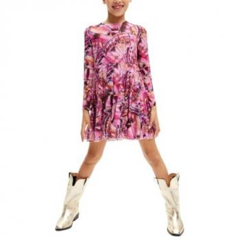 Desigual Kids Artis Vestido Corta Alas en Color Rosa y Rojo