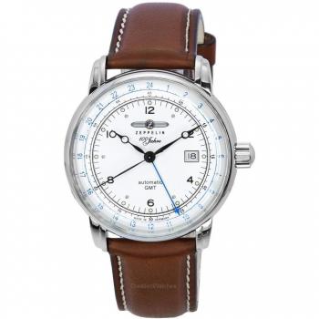 Zeppelin 100 Jahre GMT Leather Strap Silver Dial Automatic 86661 Male Watch