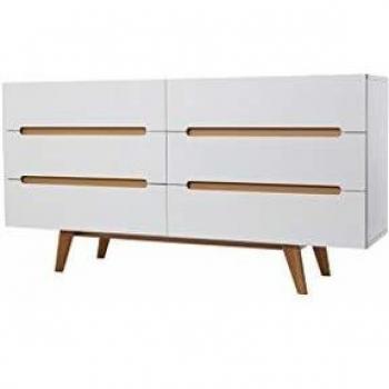 Commode Scandinave 6 Tiroirs en Blanc Brillant et Frêne – MELKA