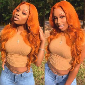 Perruque synthétique 26in partie libre orange gingembre blonde vague de corps