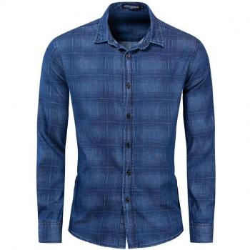 Camisa Casual de Denim a Cuadros para Hombre