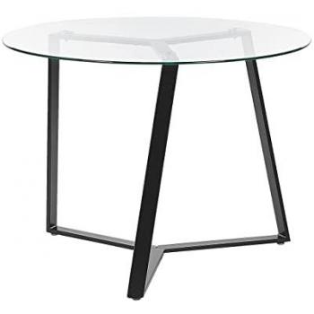Table à Manger Ronde en Verre Trempé 100 cm avec Pieds en Métal Noir pour 4 Personnes