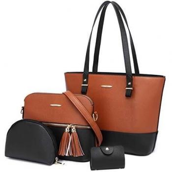 YeumouG Sac à Main Femme Portefeuille 4pcs Noir