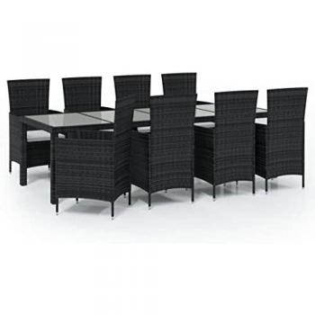 Set Giardino 9 pz con Cuscini in Polyrattan Nero