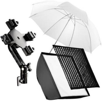 Walimex 4‑facher Studio‑Blitz + 60×60 cm Softbox & Weißer Durchlichtschirm
