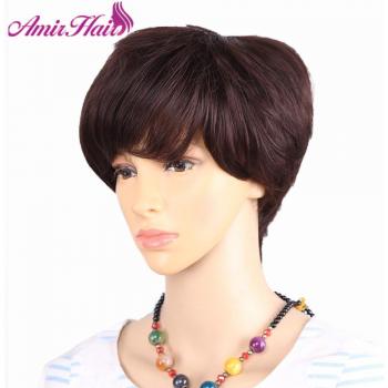 Amir Black and Brown Short Straight Wig with Bangs for Women
