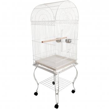 Mobile Parrot Cage by Pawhut: White Metal, 1 Perch, 2 Stainless Bowls