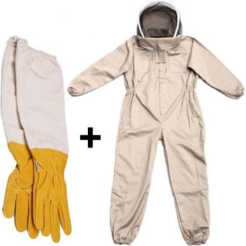 Unisex Bienenzuchtanzug mit Belüftung und Lederhandschuhen in Kaffee Farbe