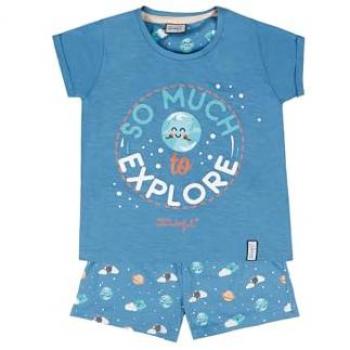 MR WONDERFUL Pijama Manga Corta Explore para Niña, azul, corto, con dibujo frontal