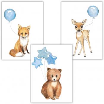 Frechdax® 3er Set Kinderzimmer Poster Waldtiere
