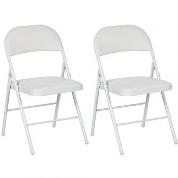 White Cushioned Metal Frame Folding Chairs