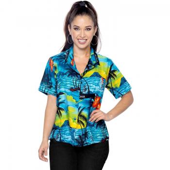 Teal Blue Hawaiian Beach Dress, Palm Tree Print, Women’s XXL