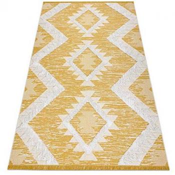 Recycled Carpet Sisal Rug Yellow/ Cream Fringe