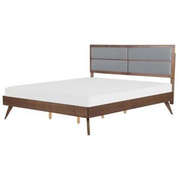 Lit double en bois sombre 180 x 200 cm avec tête de lit rembourrée Poissy