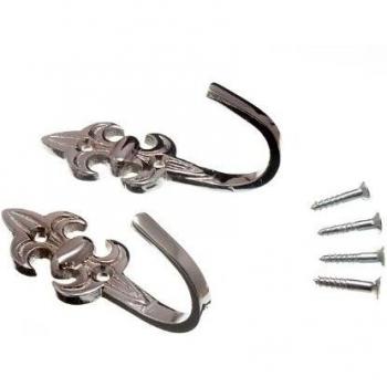 Curtain Tie Back Hold Hooks 80mm Fleur de Lys Chrome