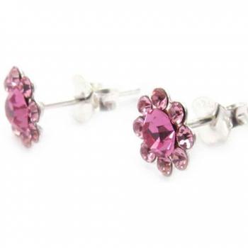 Boucles Argent Fleurs De Cristal Rose