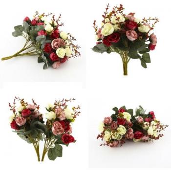2 Bouquets 42-Head Synthetic Silk Rose Bouquet for Home and Garden