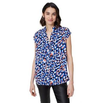 Blue Printed Cap Sleeve Blouse