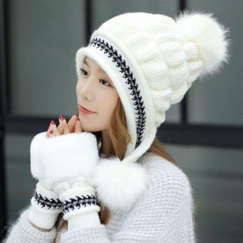 Set de gants sans doigts et bonnet à pompon