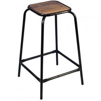Taburete Auxiliar Marrón de Madera y Metal 41x41x66cm