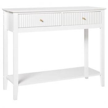 Consolle Elegante a 2 Cassetti con Ripiano in MDF Bianco e Maniglie Dorate