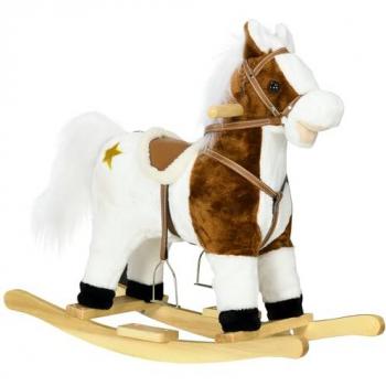 Caballo balancín para niños de más de 3 años, con música y función de cola, carga 30 kg, 68x26x62 cm, color marrón