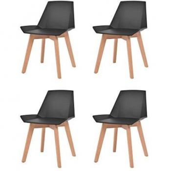 Set di 4 sedie per pranzo VidaXL, plastica nera, gambe faggio