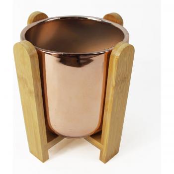 Chic Gold Ceramic Planter on Bamboo Stand