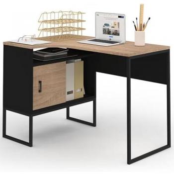 Scrivania angolare in finitura nera e faggio con design industriale
