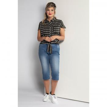Blusa nera, orlo da annodare, slim fit, maniche ad aletta, Donna, Taglia 56/58, Cotone, Ulla Popken