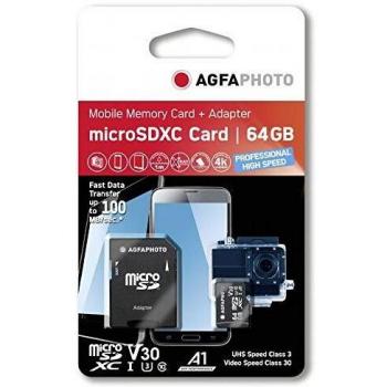 AGFAPHOTO MicroSDXC UHS I 64GB Prof. High Speed U3 V30 A1