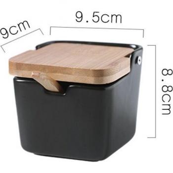 Pots à assaisonnement en céramique avec boîte en bambou