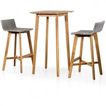 Ensemble Bar Extérieur 3 pcs Résine Tressée Jardin Bois d'Acacia Massif