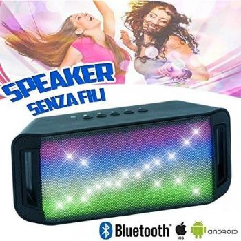 Bakaji Bluetooth Lautsprecher mit LED-Beleuchtung, kabellos, 19 x 8 cm