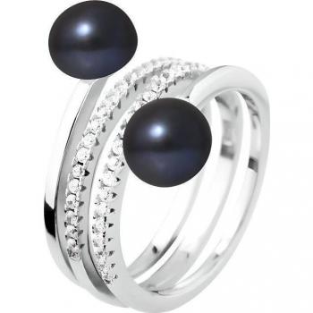 Perlinea – Bague « Toi & Moi » : Perle noire 7‑8 mm, Argent 925