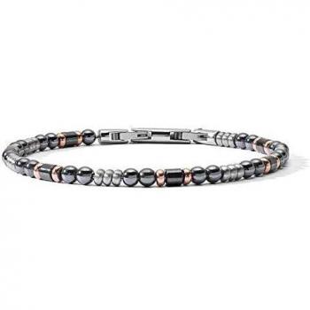 Pulsera de acero para hombre Comete UBR 926 con cuentas de PVD rojo y hematita