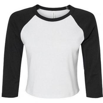 Micro Rib 3/4 Raglan Baby T-Shirt – Women’s Small, White & Black – Bella+Canvas