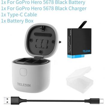 TELESIN GoPro Battery Storage Box with LED Light and TF Card Reader