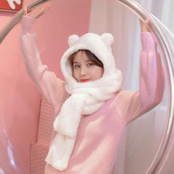 Soft Bear Ear Winter Hat – Women’s Russian‑Style Thick Scarf Cap