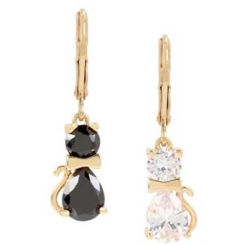 Betsey Johnson Women's Cubic Zirconia Cat Mismatch Drop Earrings – Royal