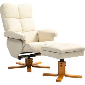 Cremeweißer Relaxsessel mit Hocker und Liegefunktion