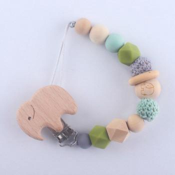 Teething Toy Pacifier Holder with Wooden Beads