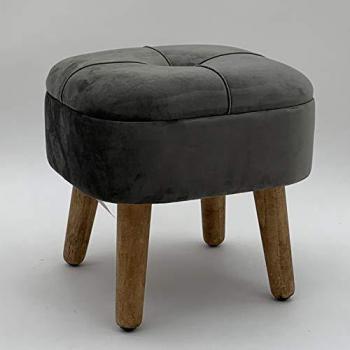 Grey Timber & Velvet Stool – 30×30×34cm