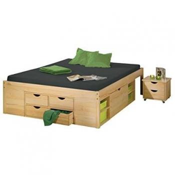 AltoBuy Lit Multi-Rangement avec Tiroirs et Armoire en Bois Massif, 180x200 cm