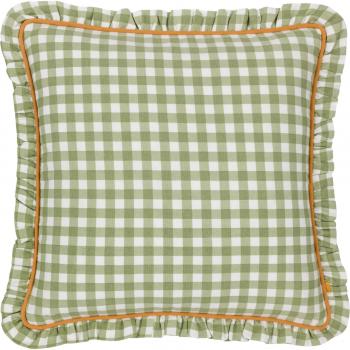 Maude Gingham Cotton Square Cushion Sage Green 45 cm x 45 cm Reversible Piped Filled Cushion