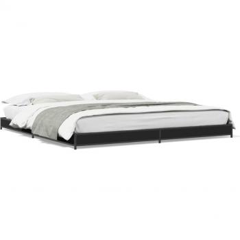 Prolenta Premium : Cadre de lit noir 200 × 200 cm en métal moderne