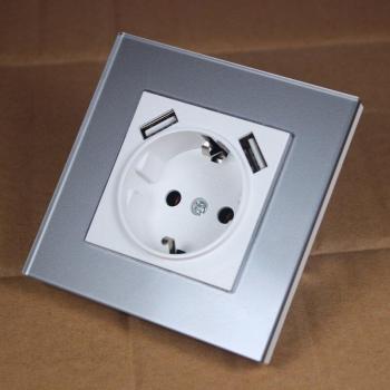 Silver Acrylic Dual USB Charger Wall Socket 5V 2A